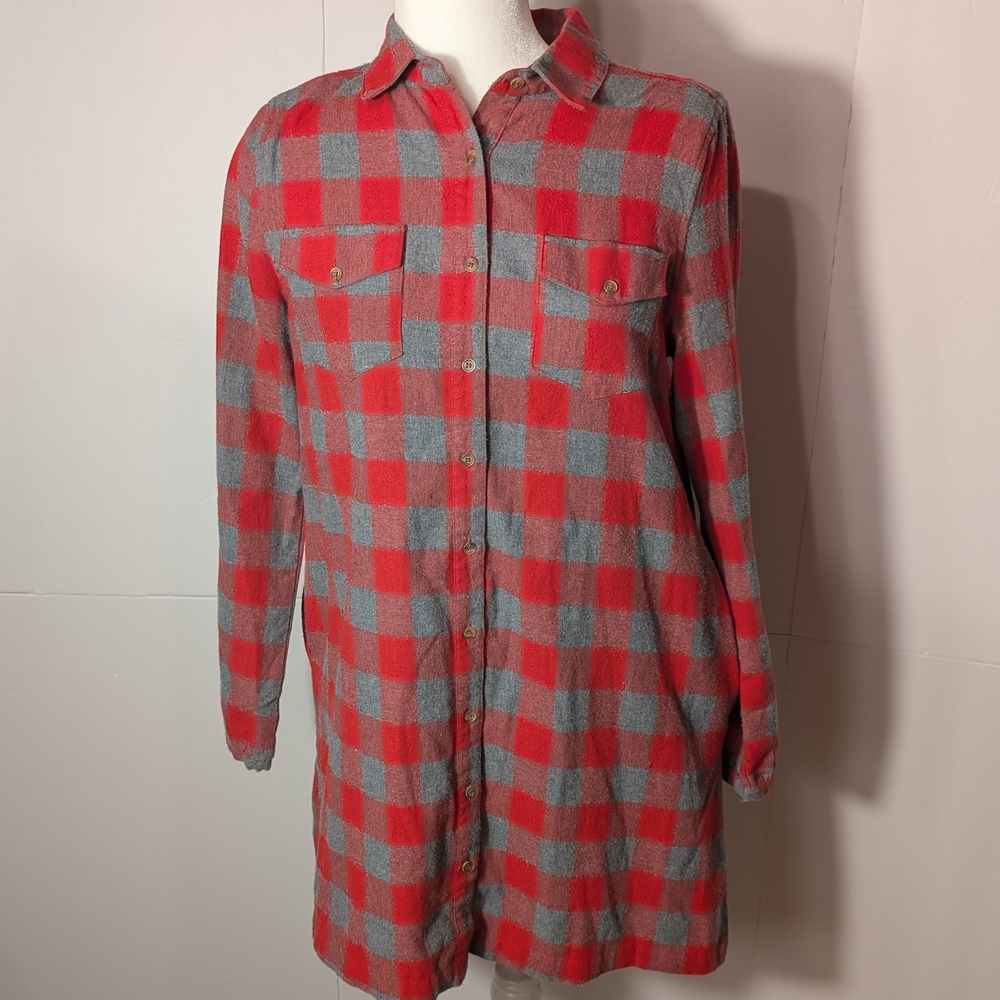 Paper Crane Women's Red and Gray Plaid Shirt Small